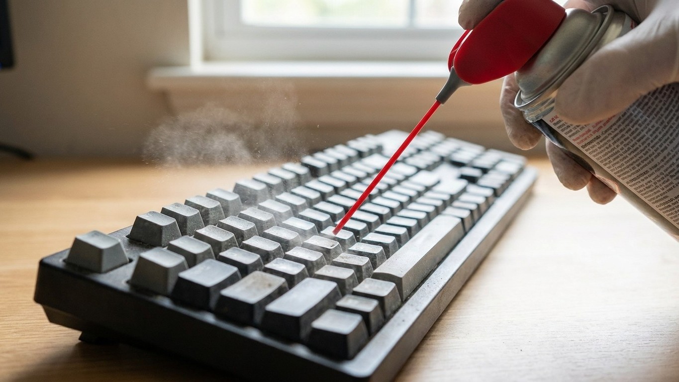 Je retournais mon clavier pour le nettoyer à l'air comprimé : j'ai compris trop tard pourquoi mes touches ne répondaient plus